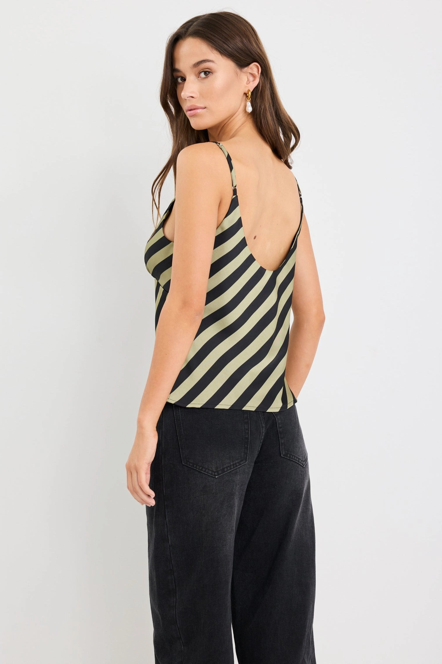 GarmentWashedFinish Transcend Khaki Black Stripe Satin Bias Cami
