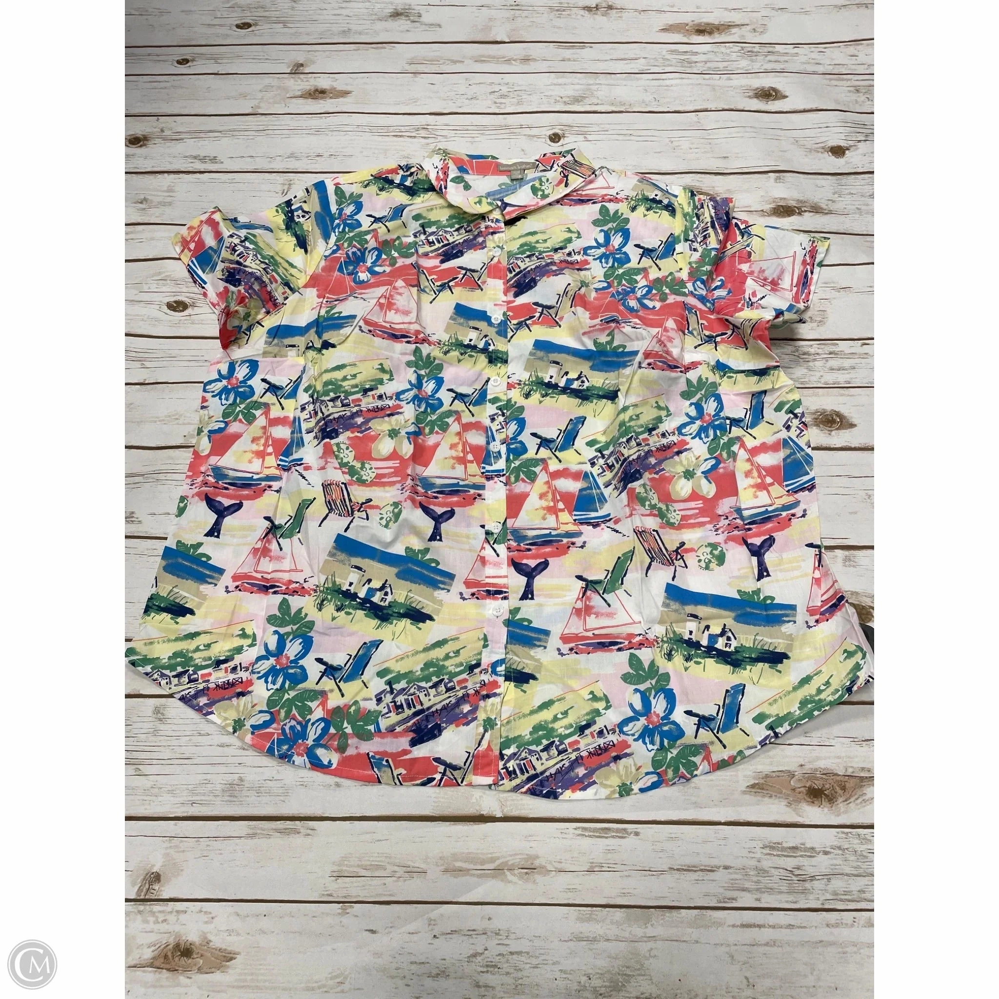 Retro Style Classic Comfort Top Short Sleeve By Woman Within In Multi-colored, Size: 2x