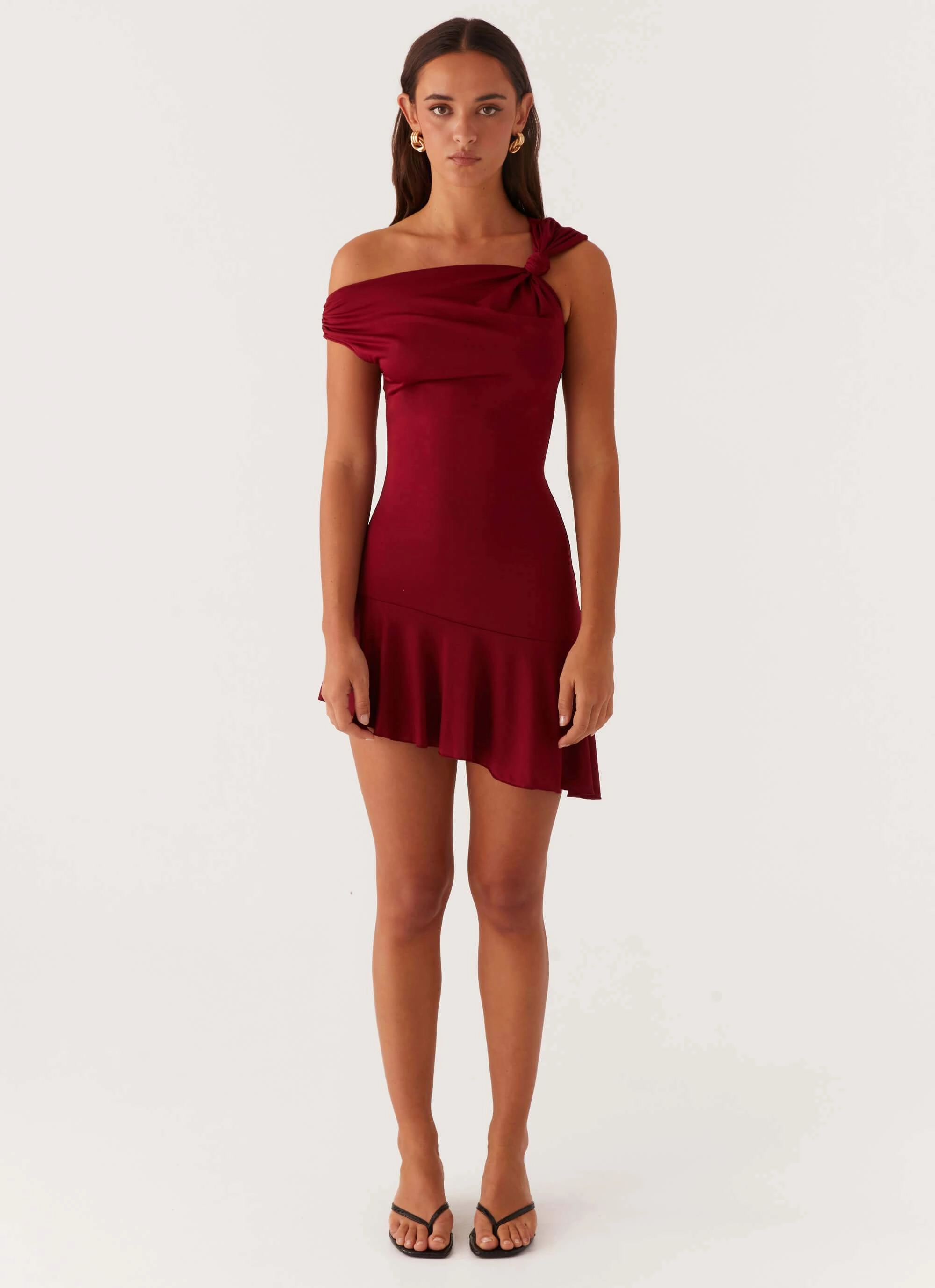 Amaya Twist Mini Dress - Maroon Calm Flow Garden-Party