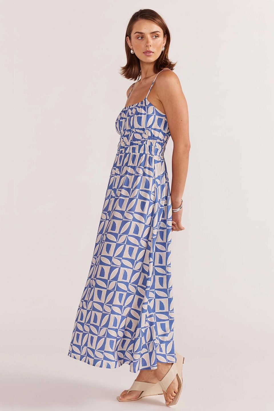 Dark Tones Alto Blue Geo Strappy Midi Sundress