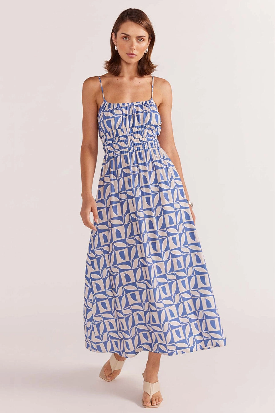 Alto Blue Geo Strappy Midi Sundress Detachable-Detail