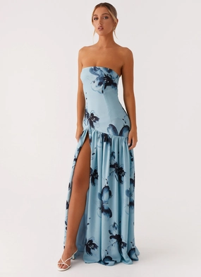 Soft Harmony Eden Strapless Maxi Dress - Blue Black Floral