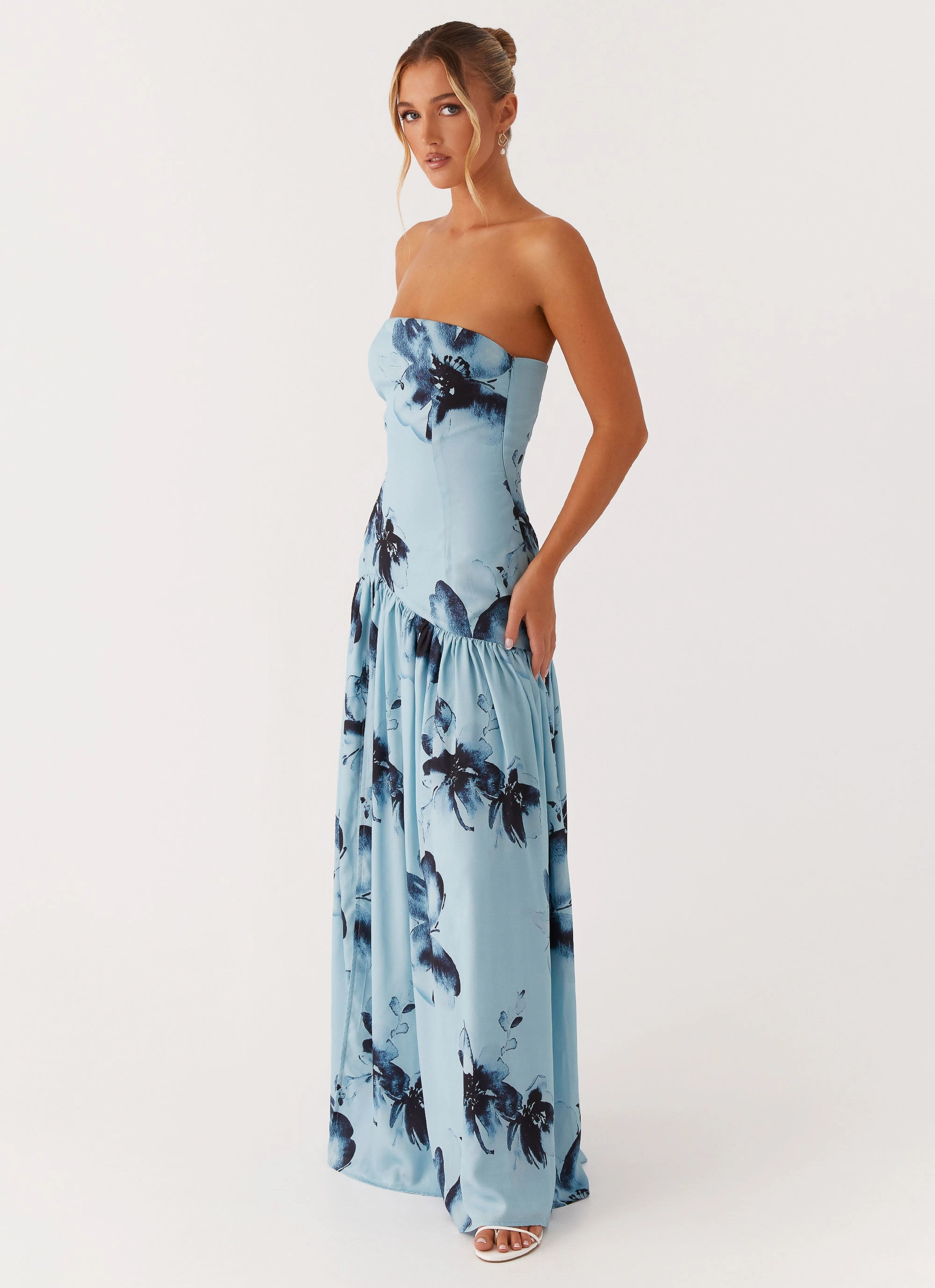 Sophisticated Style Eden Strapless Maxi Dress - Blue Black Floral