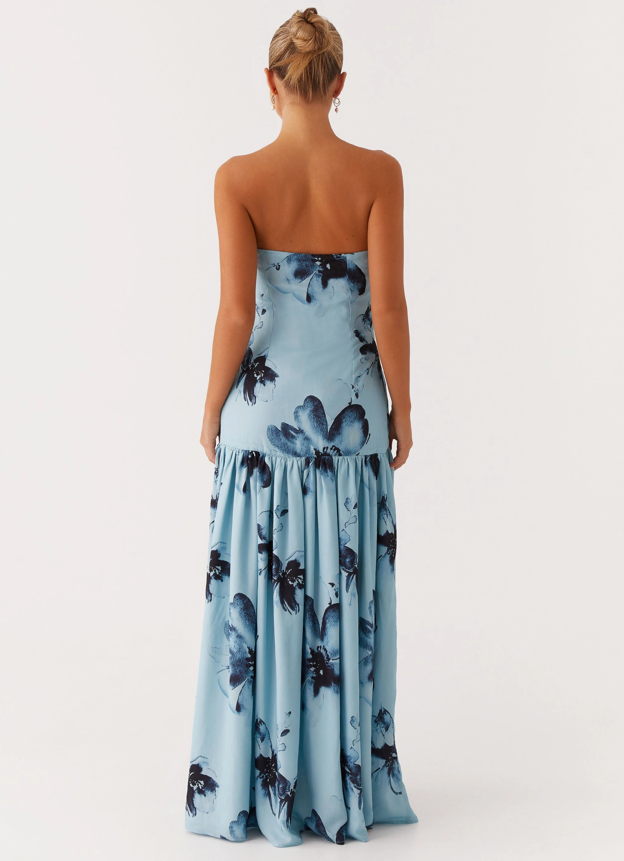 LayeredHemline Eden Strapless Maxi Dress - Blue Black Floral