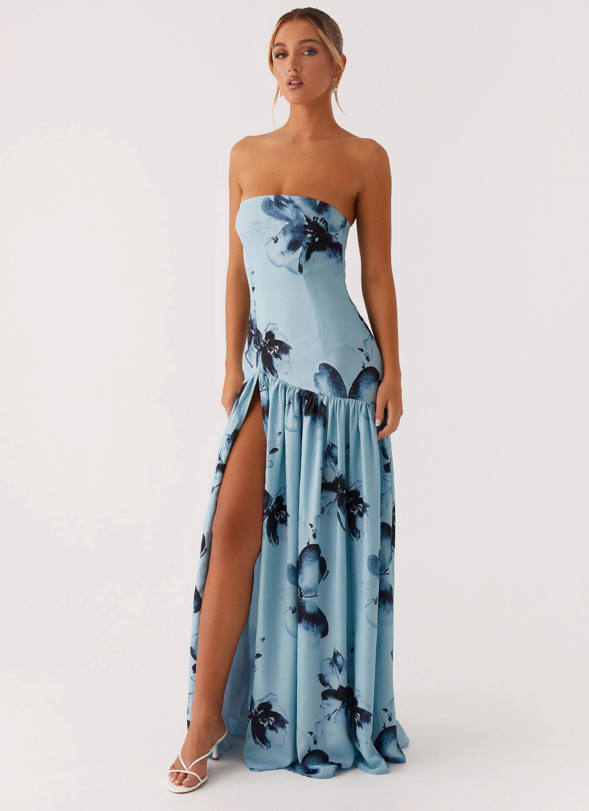 Soft Harmony Eden Strapless Maxi Dress - Blue Black Floral