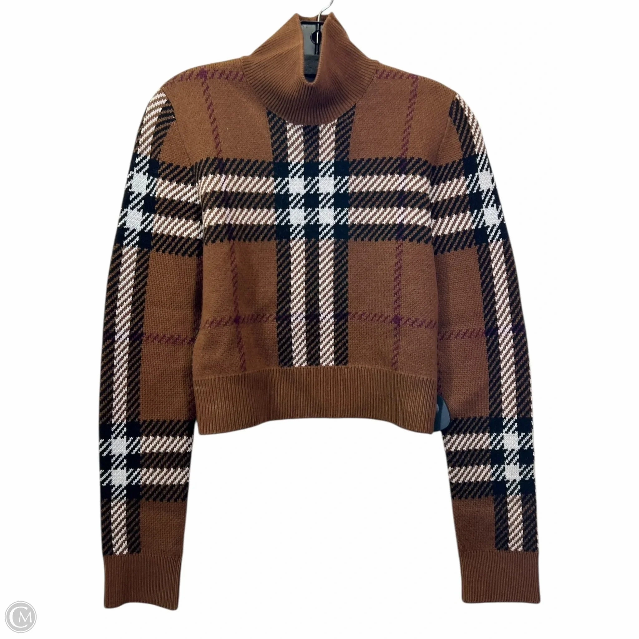 Warm Fit Sweater Luxury Designer By Burberry In Brown & Cream, Size: M