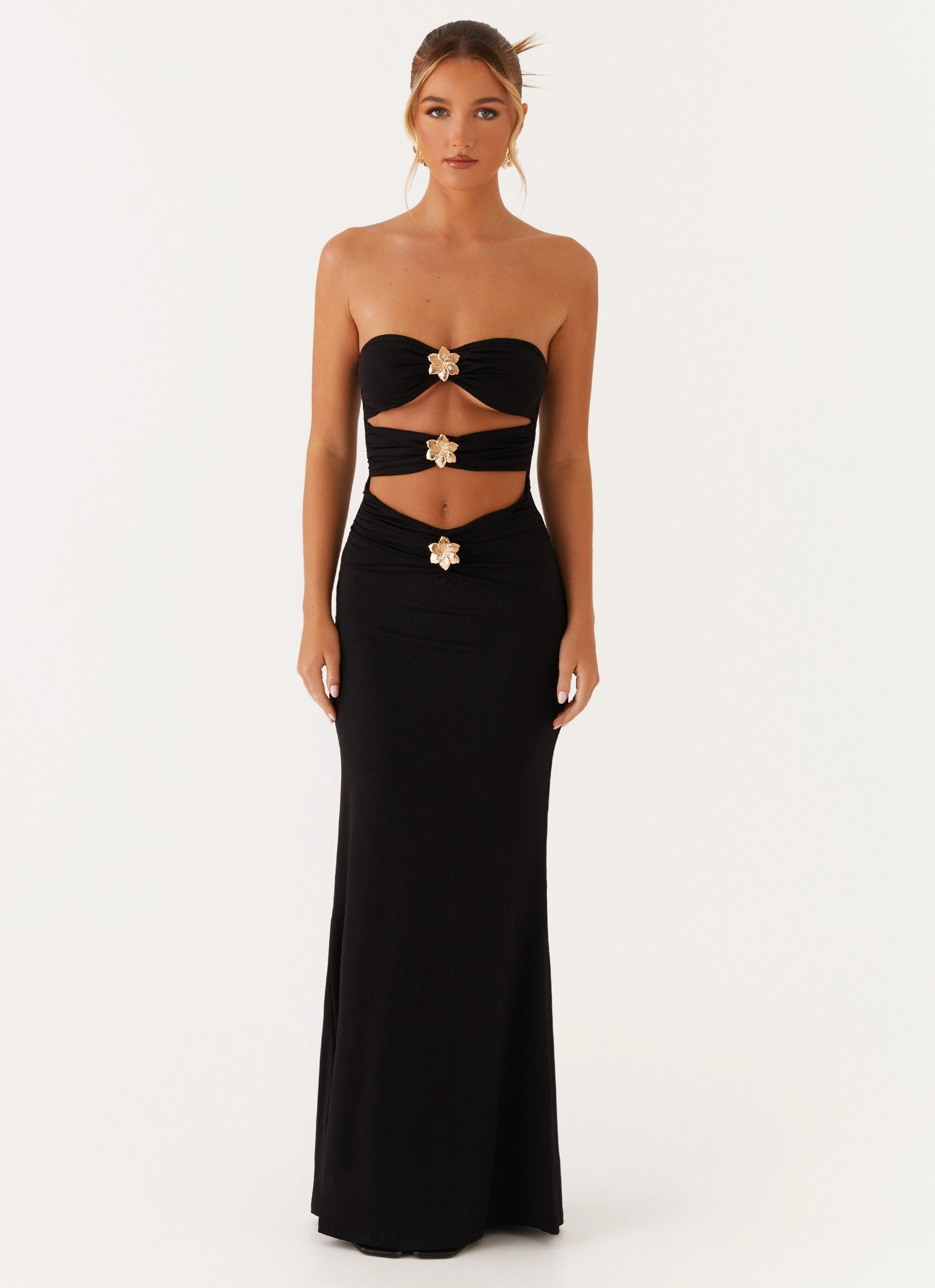 Save Me Maxi Dress - Black Bold-Color Halter neck