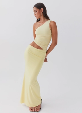 Kind Light Festive Mood Seranella One Shoulder Maxi Dress - Lemon