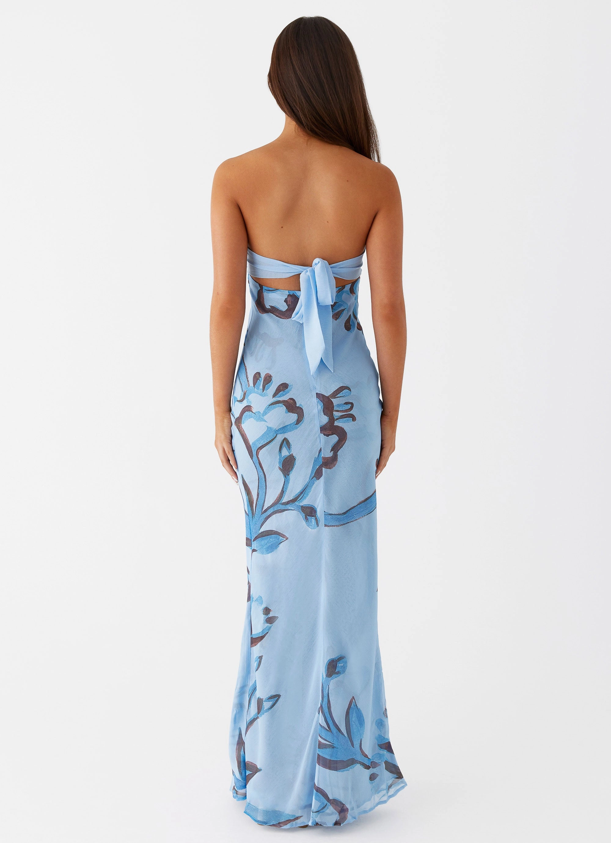 Tropicana Maxi Dress - Blue Floral Glossy-Finish