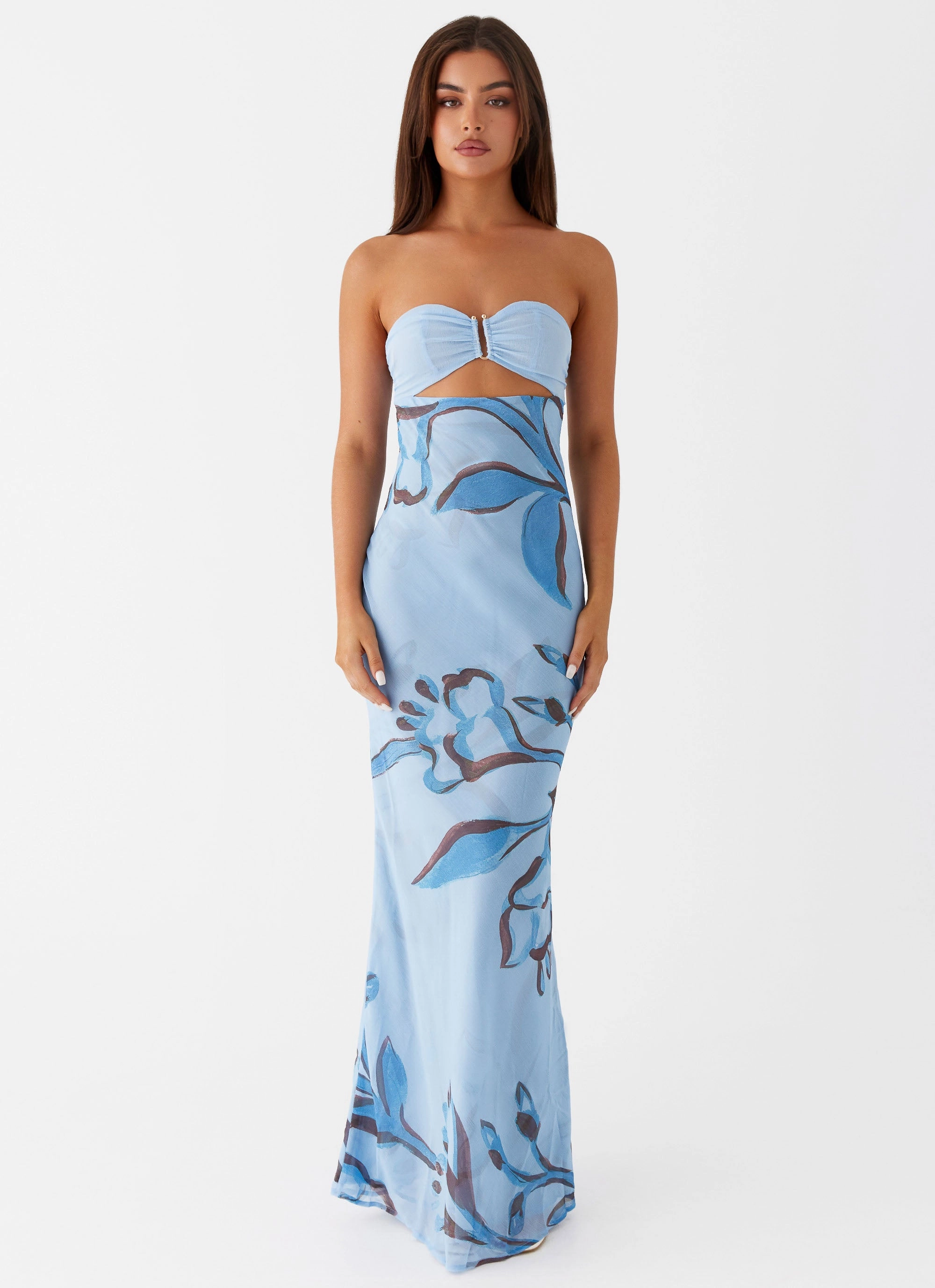 Stylish Mood Ruffle-Detail Tropicana Maxi Dress - Blue Floral