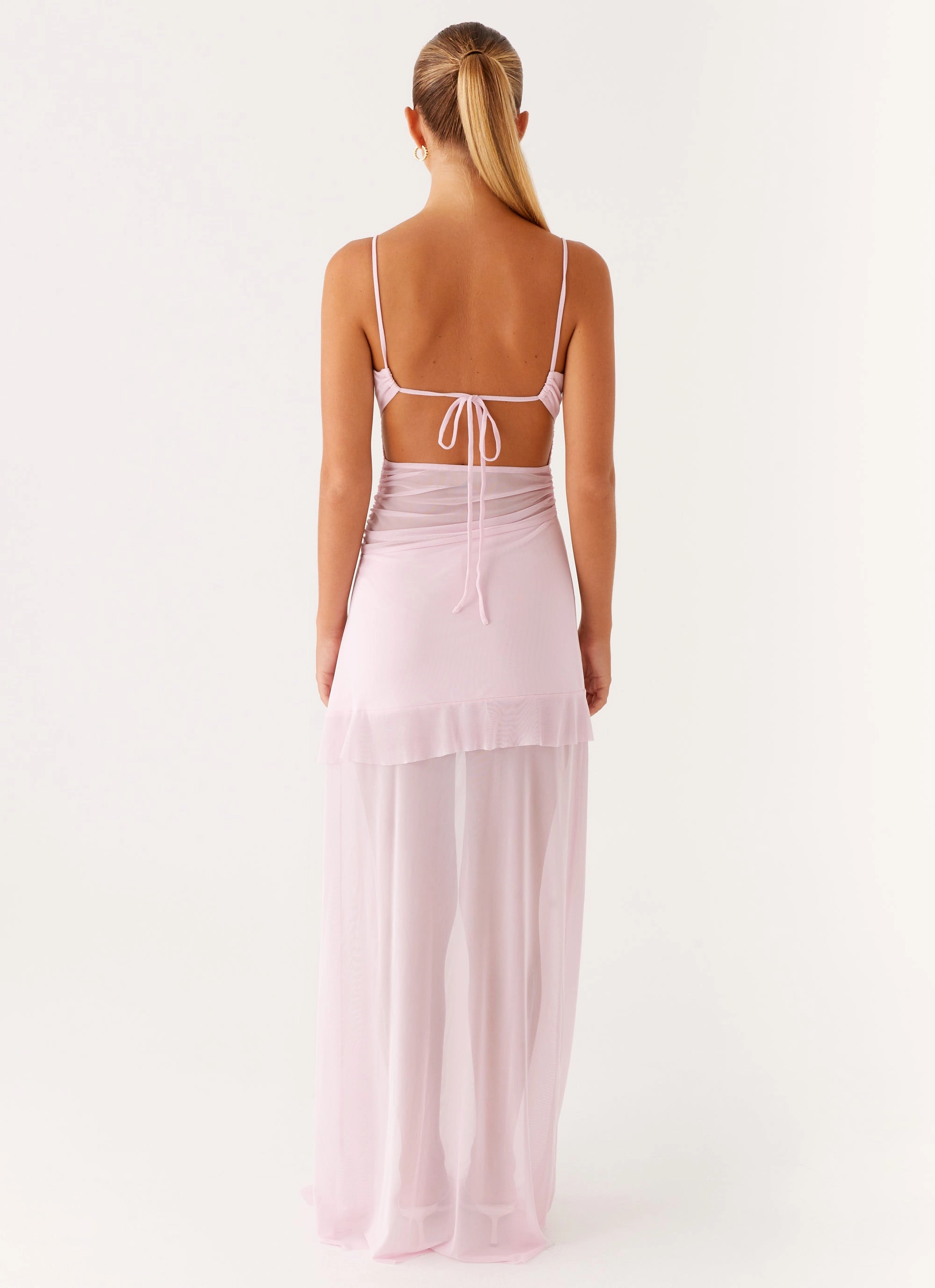 Wide Hemline Formal dinner wear Jenni Ruffle Maxi Dress - Pink