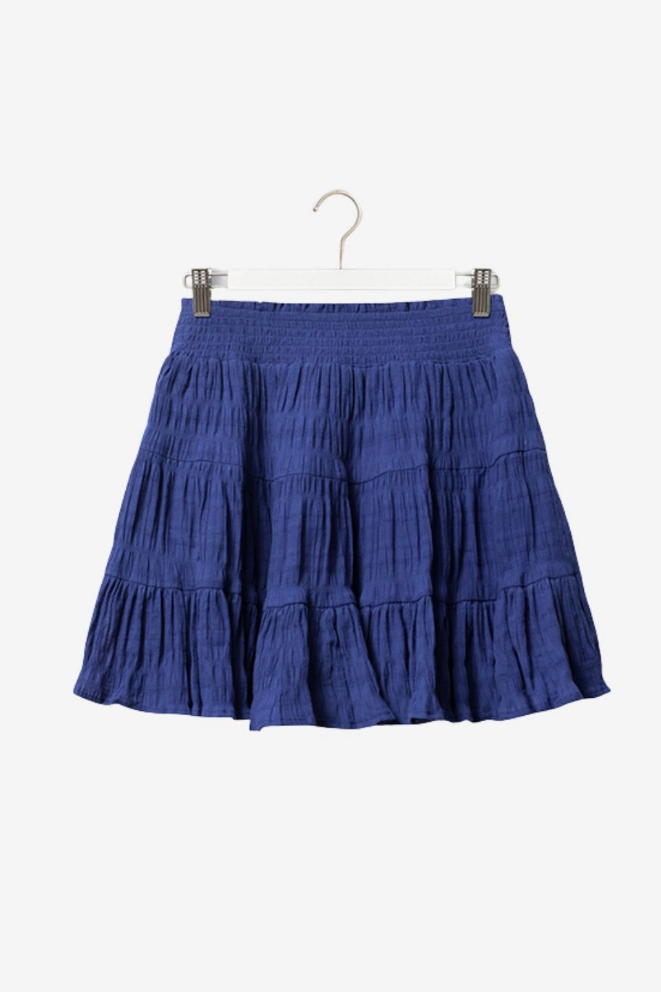 Lexi Electric Blue Shirred Cotton Multi Tiered Mini Skirt natural fiber Bamboo Fiber