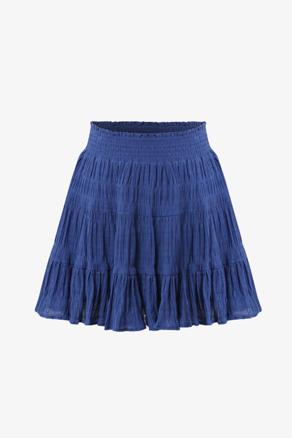 Soft Motion Lexi Electric Blue Shirred Cotton Multi Tiered Mini Skirt