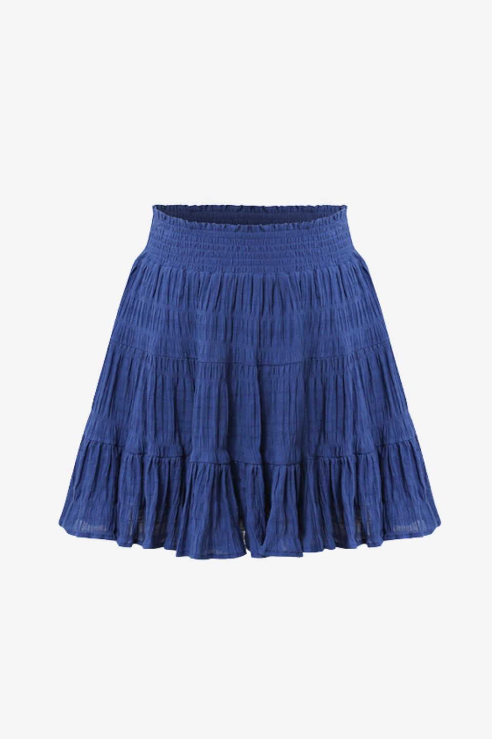Wrap Closure Lexi Electric Blue Shirred Cotton Multi Tiered Mini Skirt