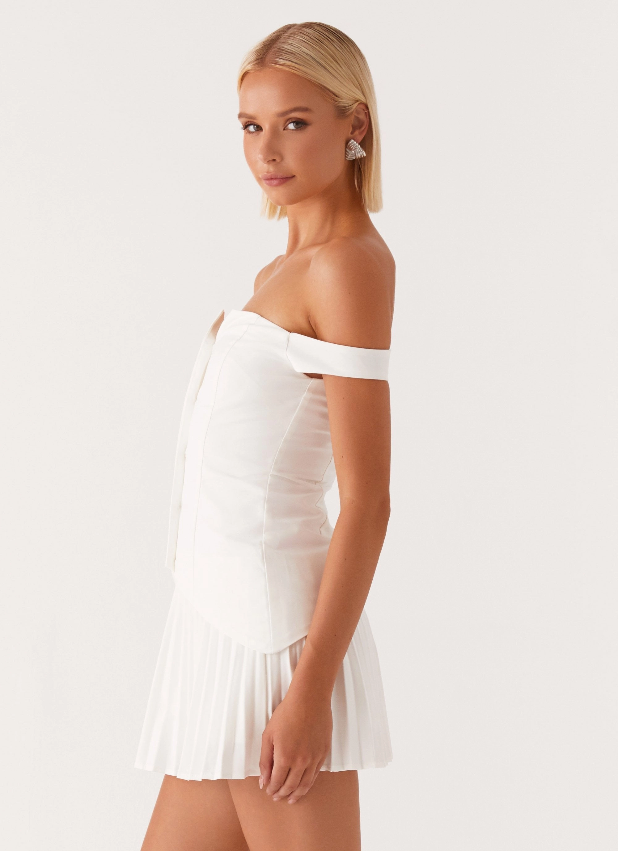 Modern Staple Twisted Skies Off Shoulder Mini Dress - Off White