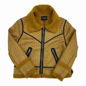 Reinforced Elbow Patches Jacket Faux Fur & Sherpa By  REBECCA ELLIOT In Black & Yellow, Size:L