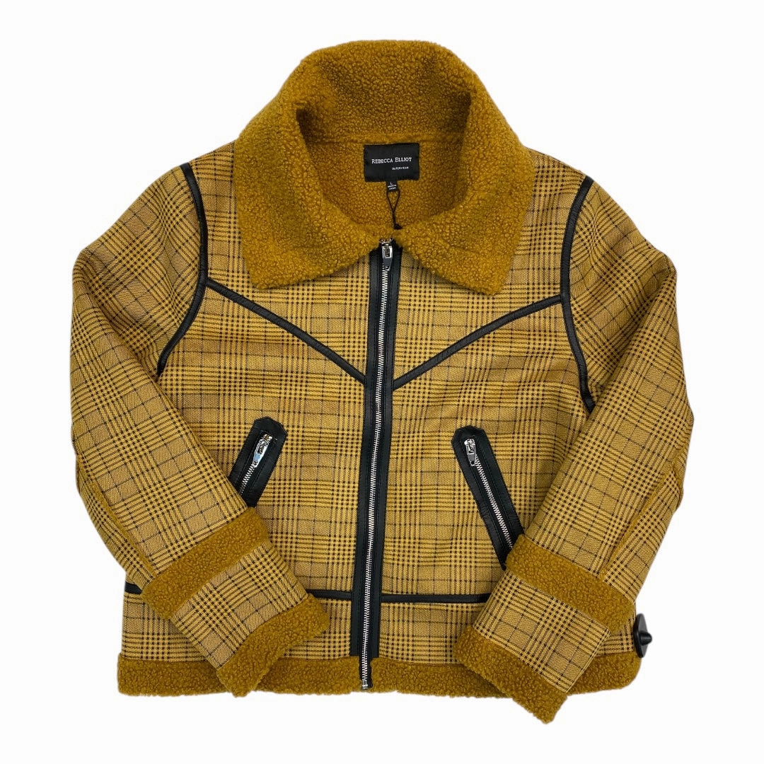 Reinforced Elbow Patches Jacket Faux Fur & Sherpa By  REBECCA ELLIOT In Black & Yellow, Size:L