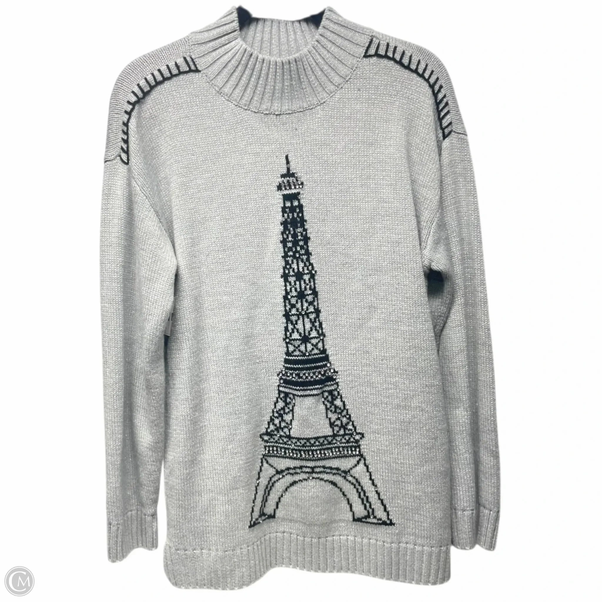 Sweater Designer By Karl Lagerfeld In Black & Grey, Size: M Breathable Core