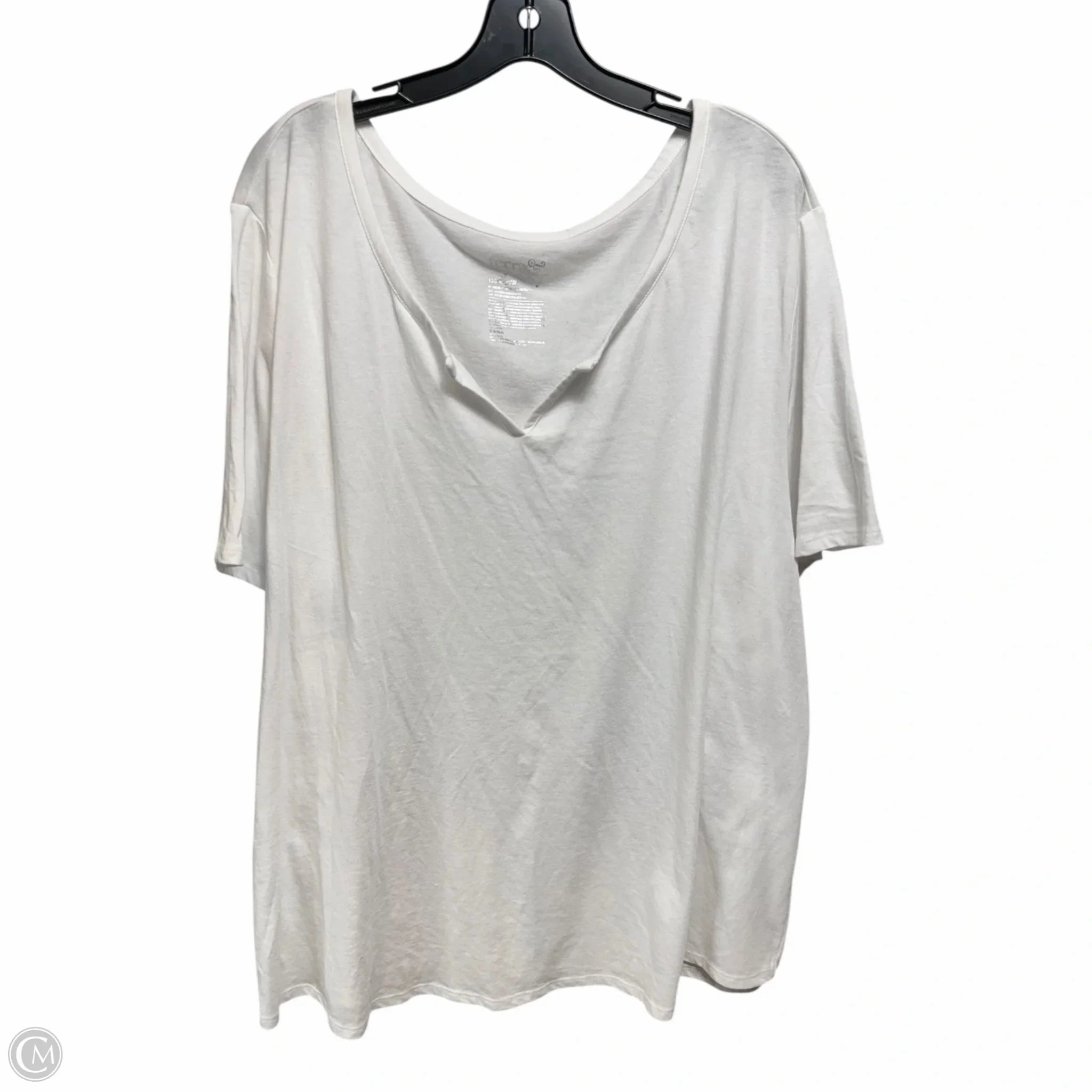 Top Short Sleeve Basic By Terra & Sky In White, Size: 4x SoftenedNeckline Vintage Wash Effect