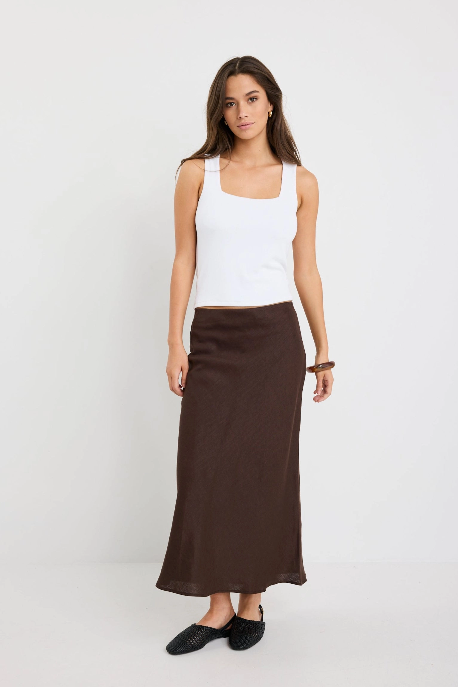 Collector??s Item Bliss Dark Chocolate Linen Bias Midi Skirt