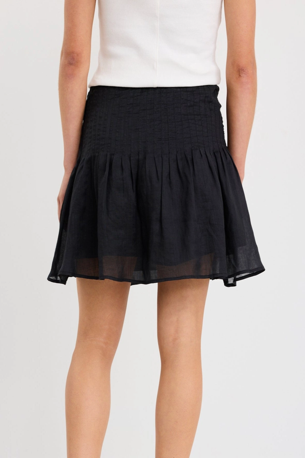mix and match Non Restrictive Goldie Black Ramie Pintuck Waist Mini Skirt