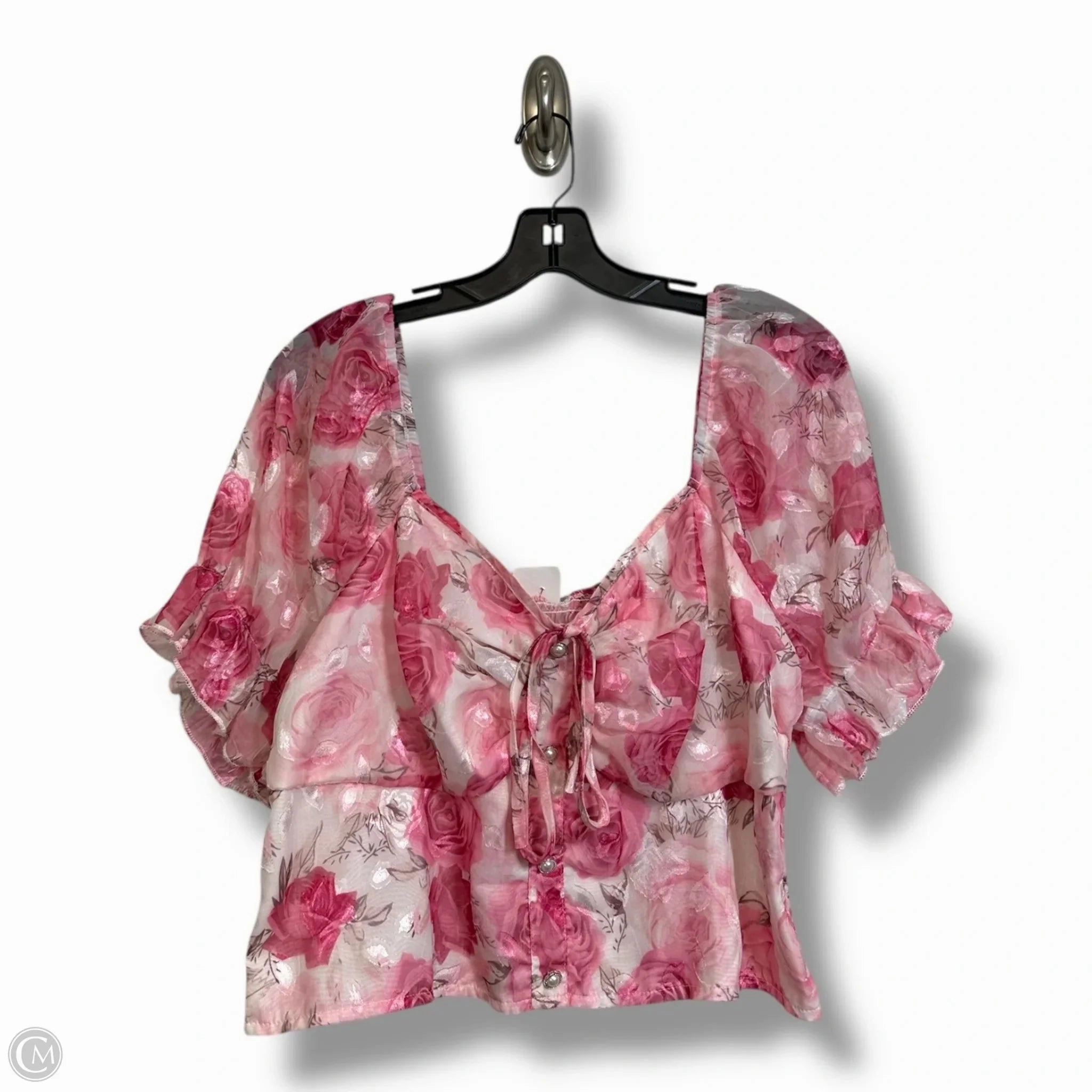 Halloween Light Outfit Top Short Sleeve By Cmf In Floral Print, Size: 1x