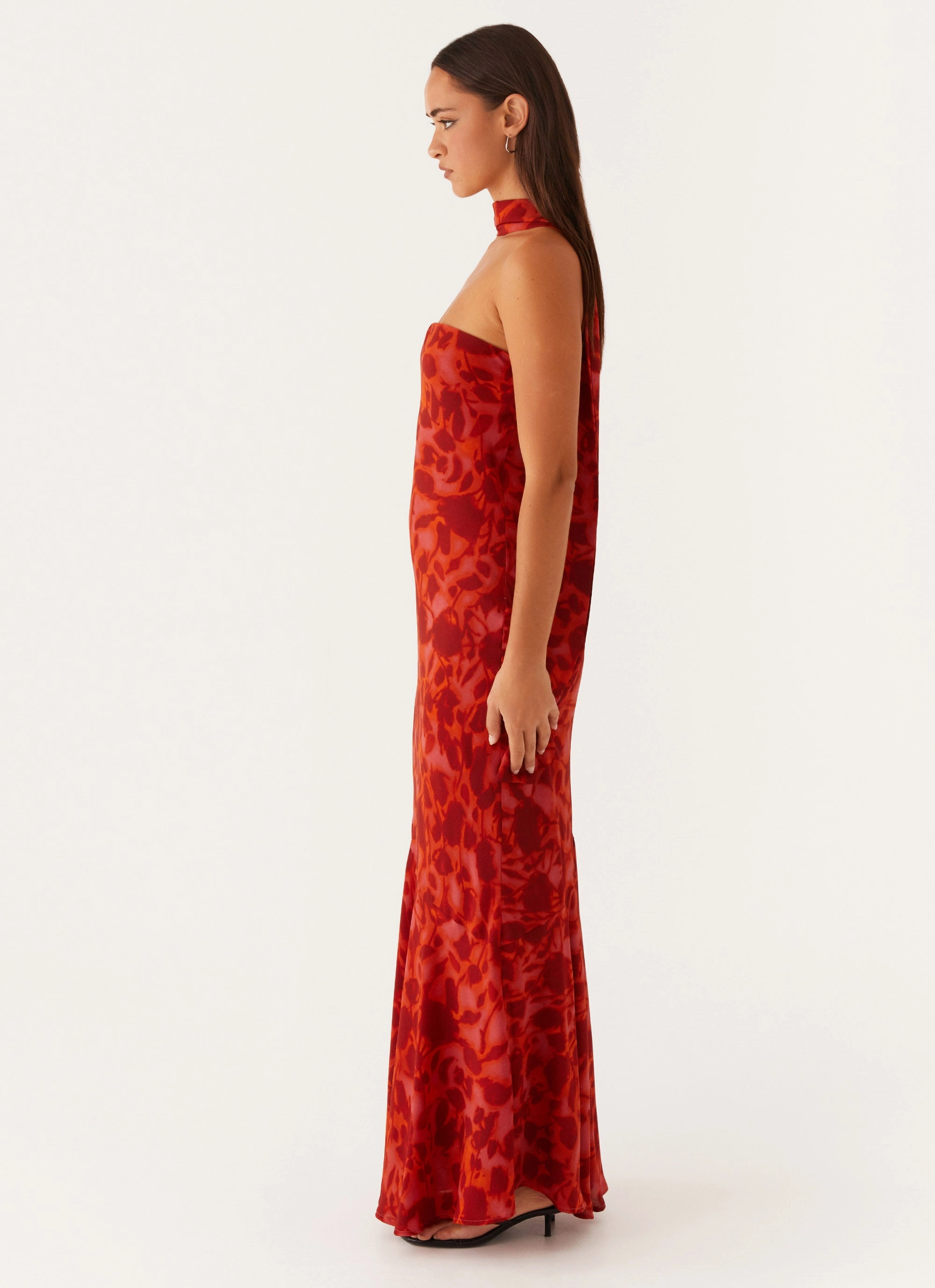 Under The Pagoda Maxi Dress - Deep Red Floral New Spirit Fall Comfort