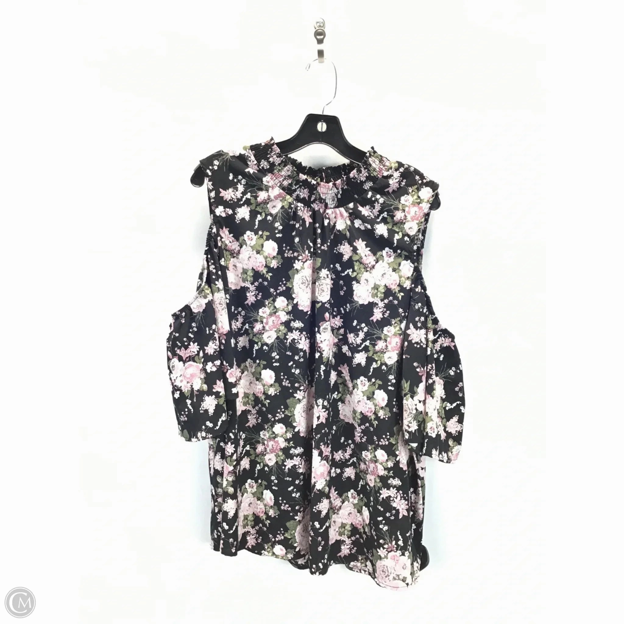 Top Short Sleeve By Almost Famous In Black & Pink, Size: 2x ColorfastFabricTech Flexible Weave