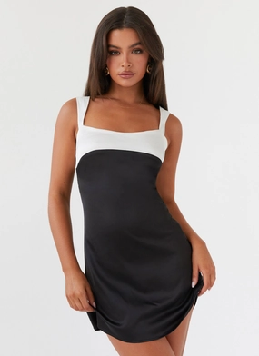 Elegant Mature Comfortable Silhouette Odette Satin Mini Dress - Onyx