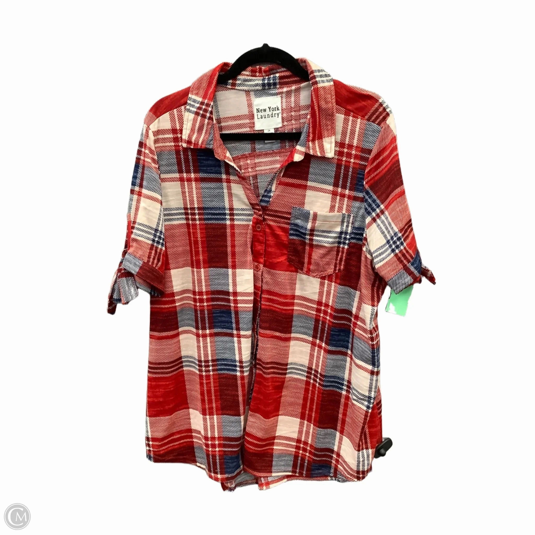 Easy Care Material Top Short Sleeve By New York Laundry In Plaid Pattern, Size: 2x