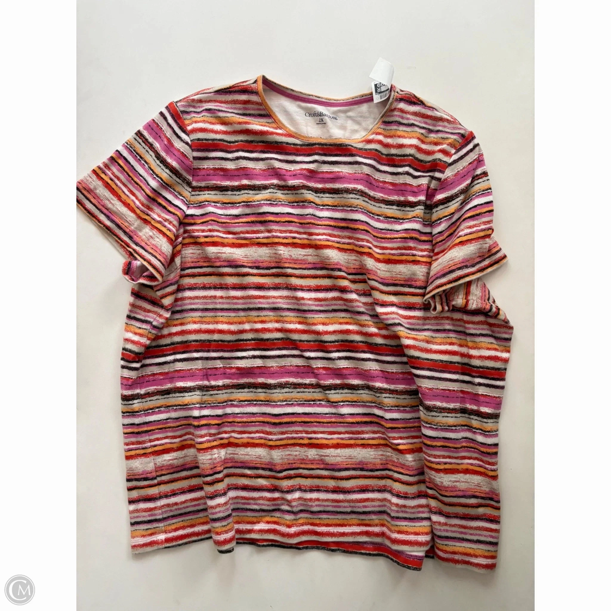 Active Lifestyle Trendy Casual Wear Top Short Sleeve By Croft And Barrow In Striped Pattern, Size: 2x