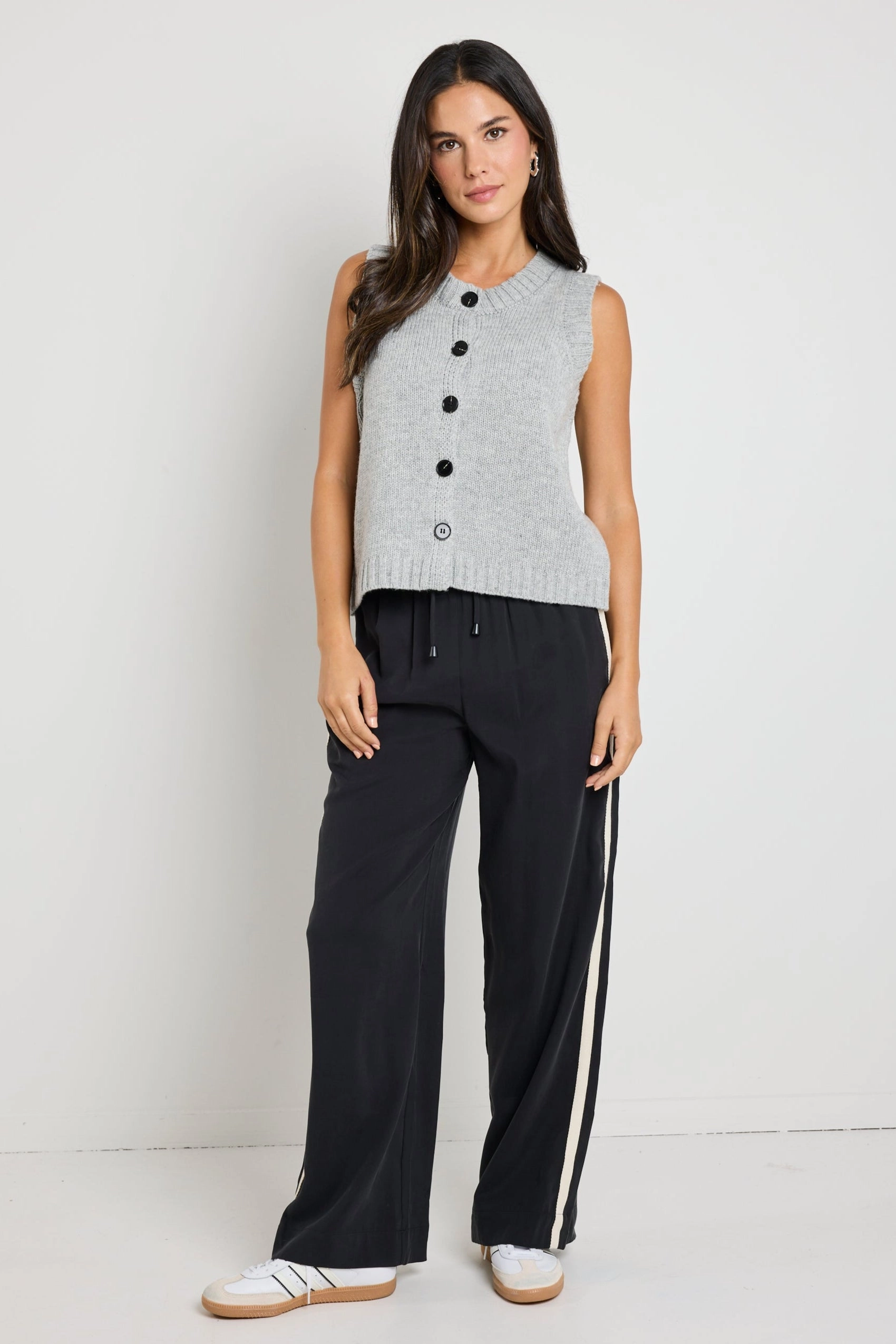 easy to operate Stamp Grey Marle Crewneck Knit Vest Top