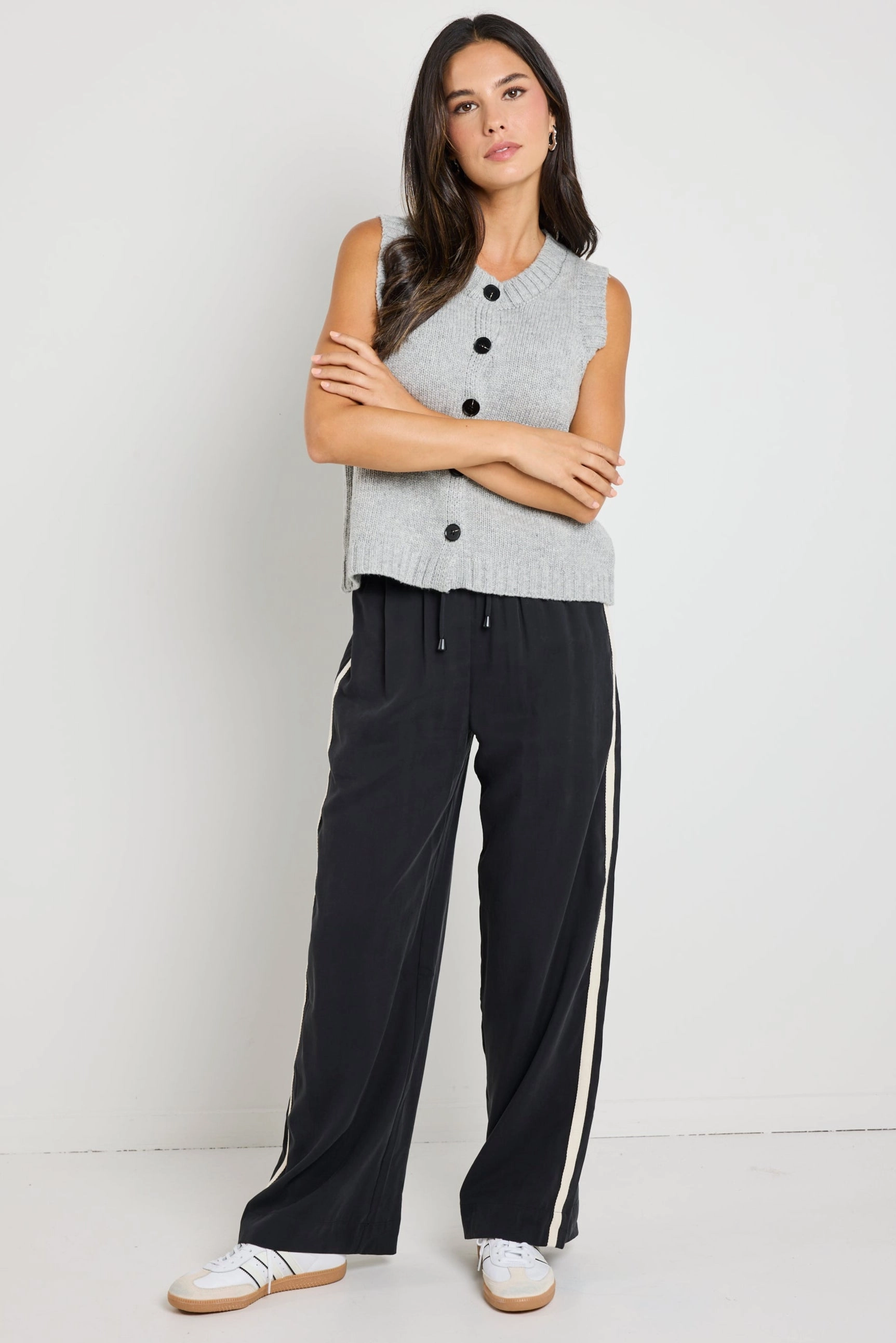 Industrial - strength Corrosion resistant Stamp Grey Marle Crewneck Knit Vest Top