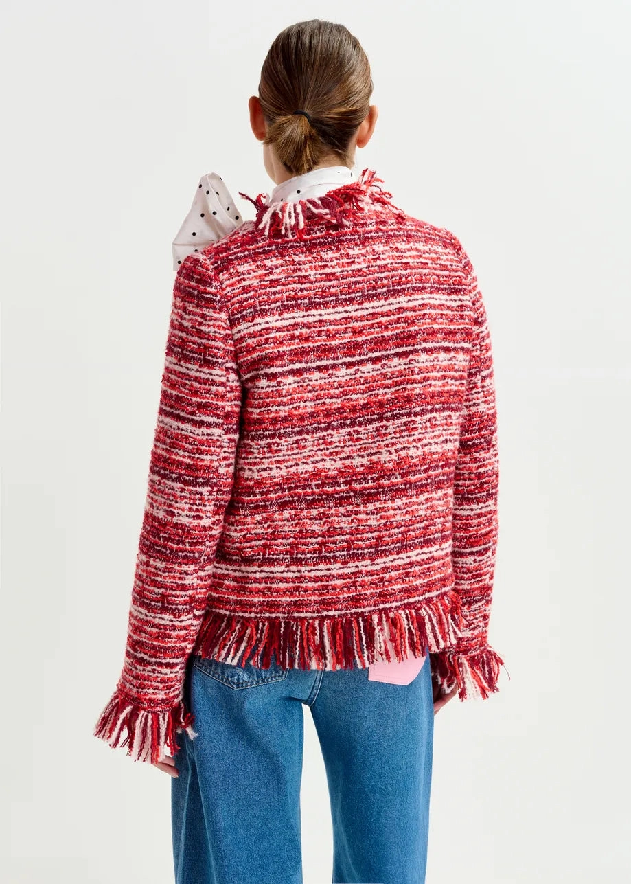 Essentiel Antwerp Iskra Fringed Jacket in Santa Claus Clean Fit Autumn Layers