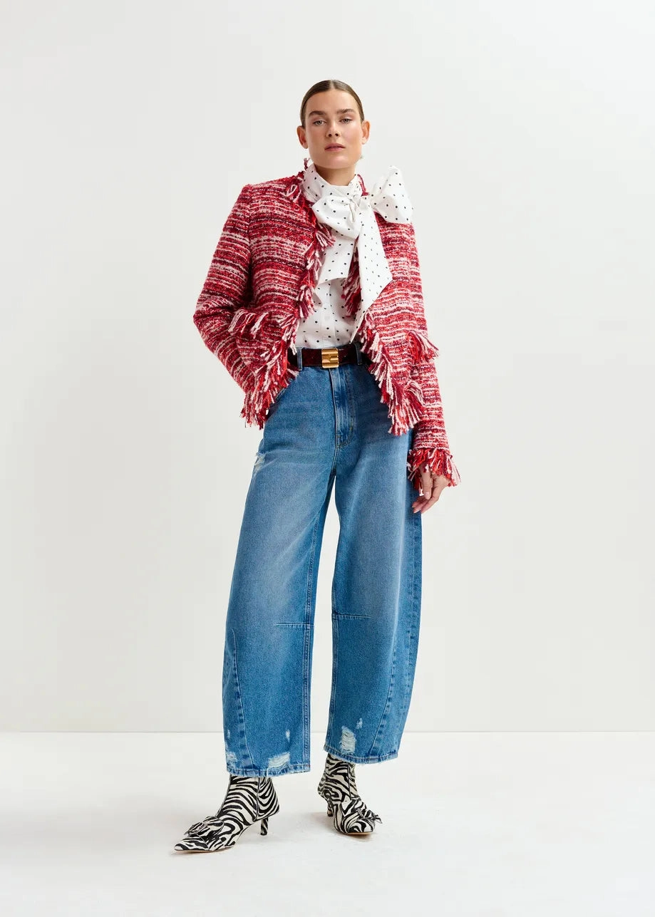 Essentiel Antwerp Iskra Fringed Jacket in Santa Claus Multi pockets