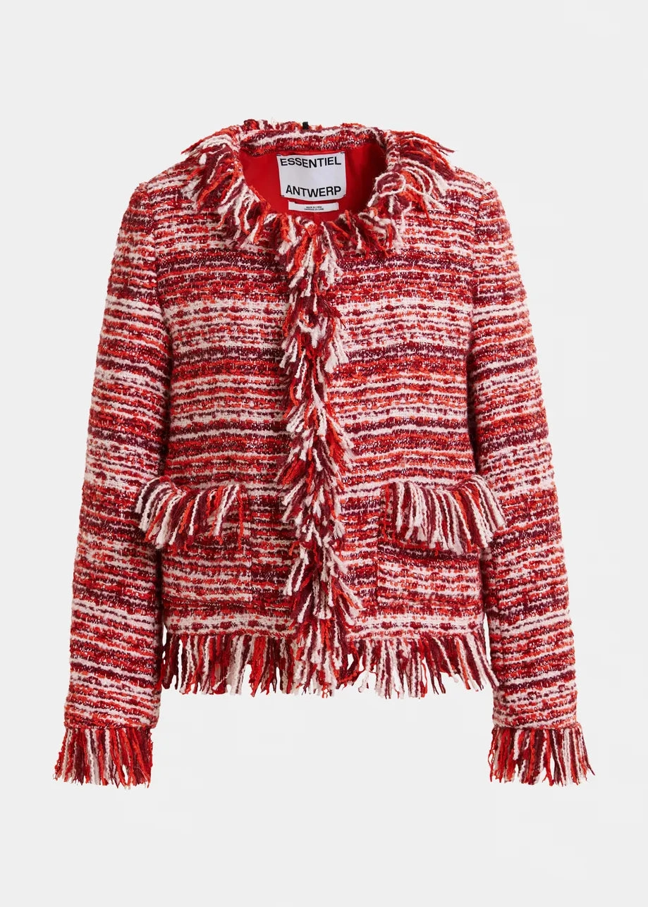 Essentiel Antwerp Iskra Fringed Jacket in Santa Claus Softshell Material Recycled materials