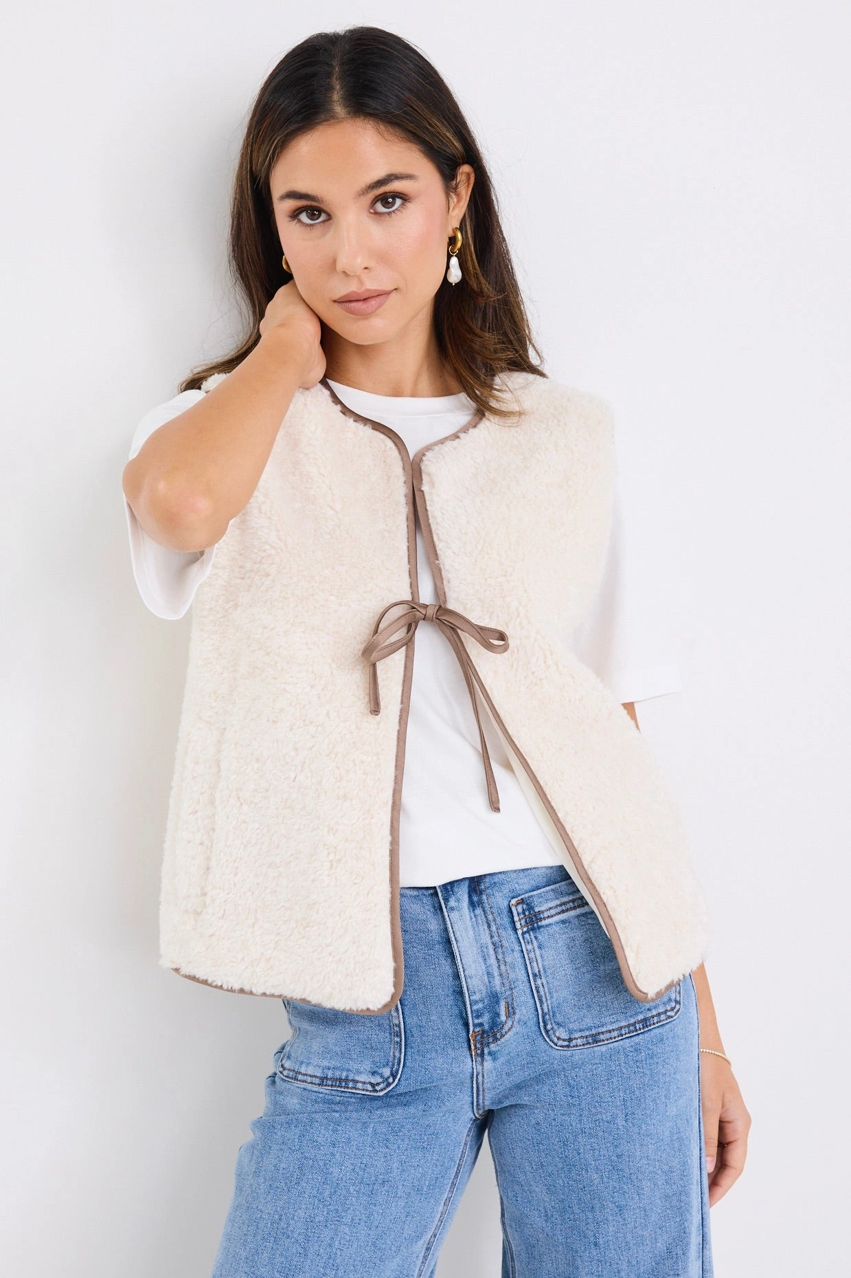 Durable Stitching Ethic Cream Sherpa Tie Front Gilet