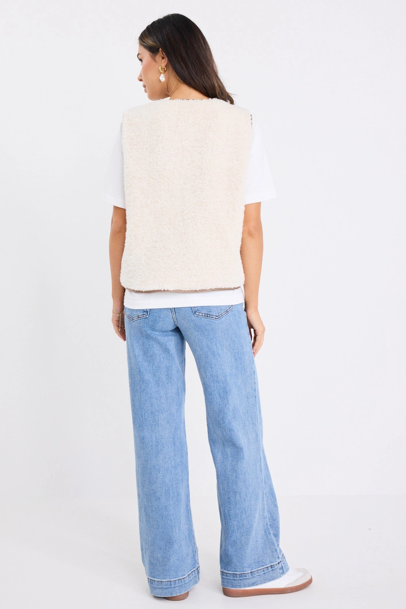 High Edge Durability Long - term - usable Ethic Cream Sherpa Tie Front Gilet