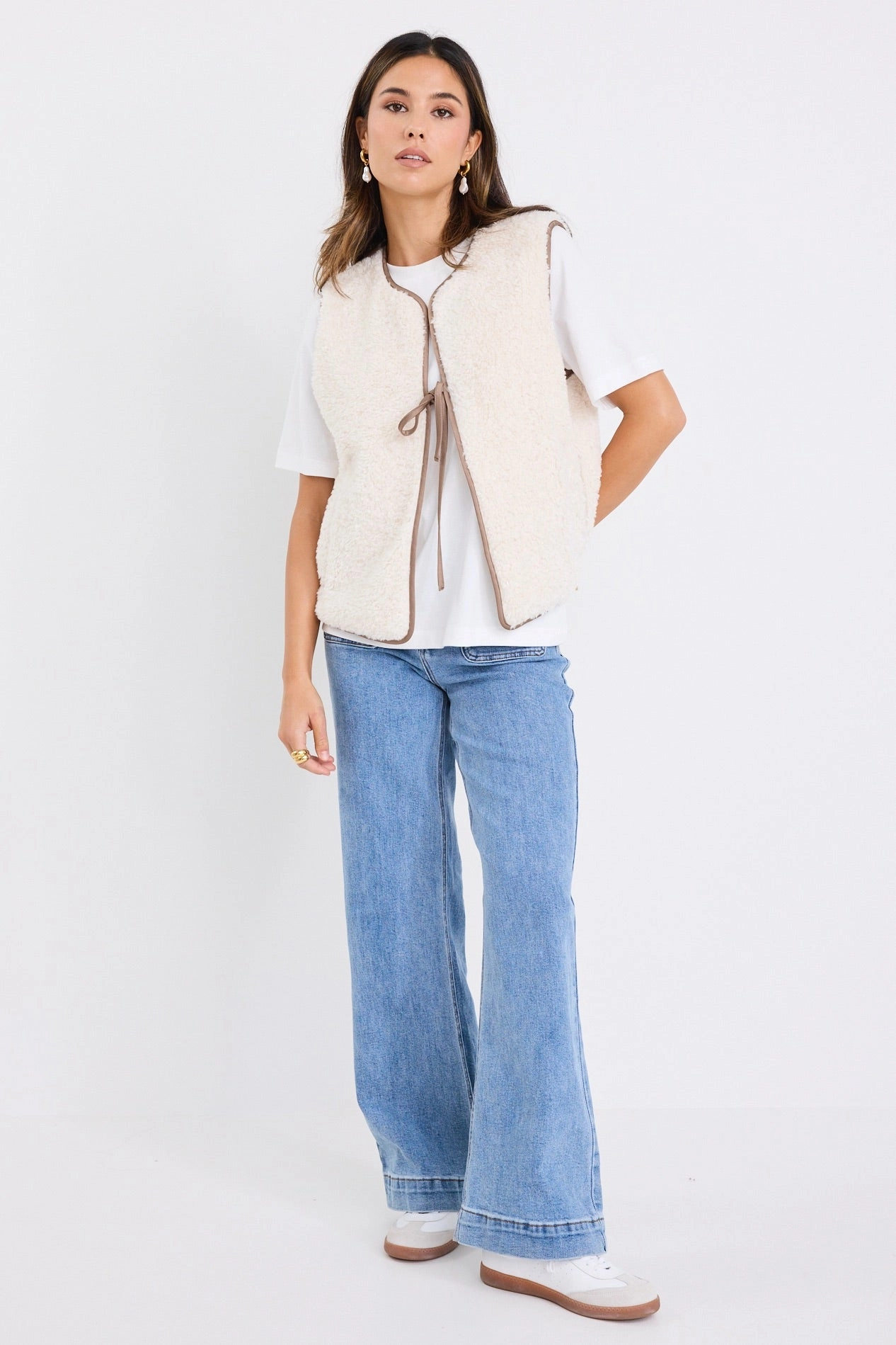 Ethic Cream Sherpa Tie Front Gilet front line