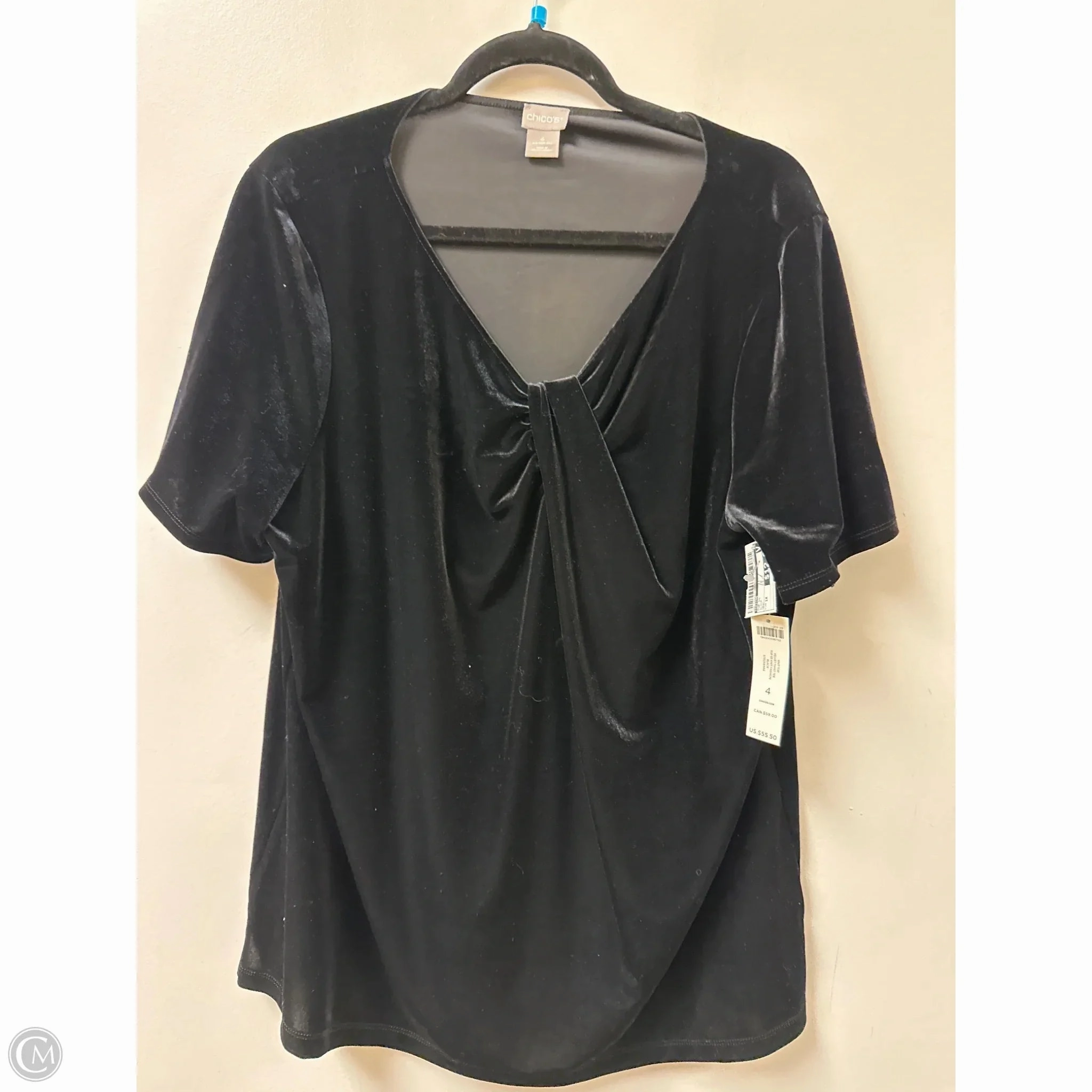 Top Short Sleeve By Chicos In Black, Size: 1x Fashionable Option