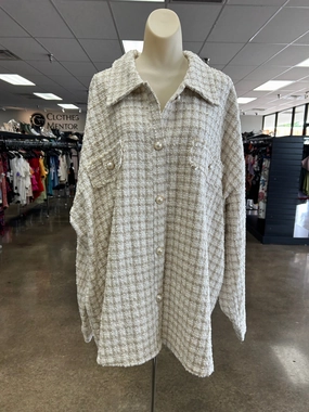 Many Pockets Tailored Cut Style Jacket Shirt By Andree By Unit In Cream & Tan, Size:3X