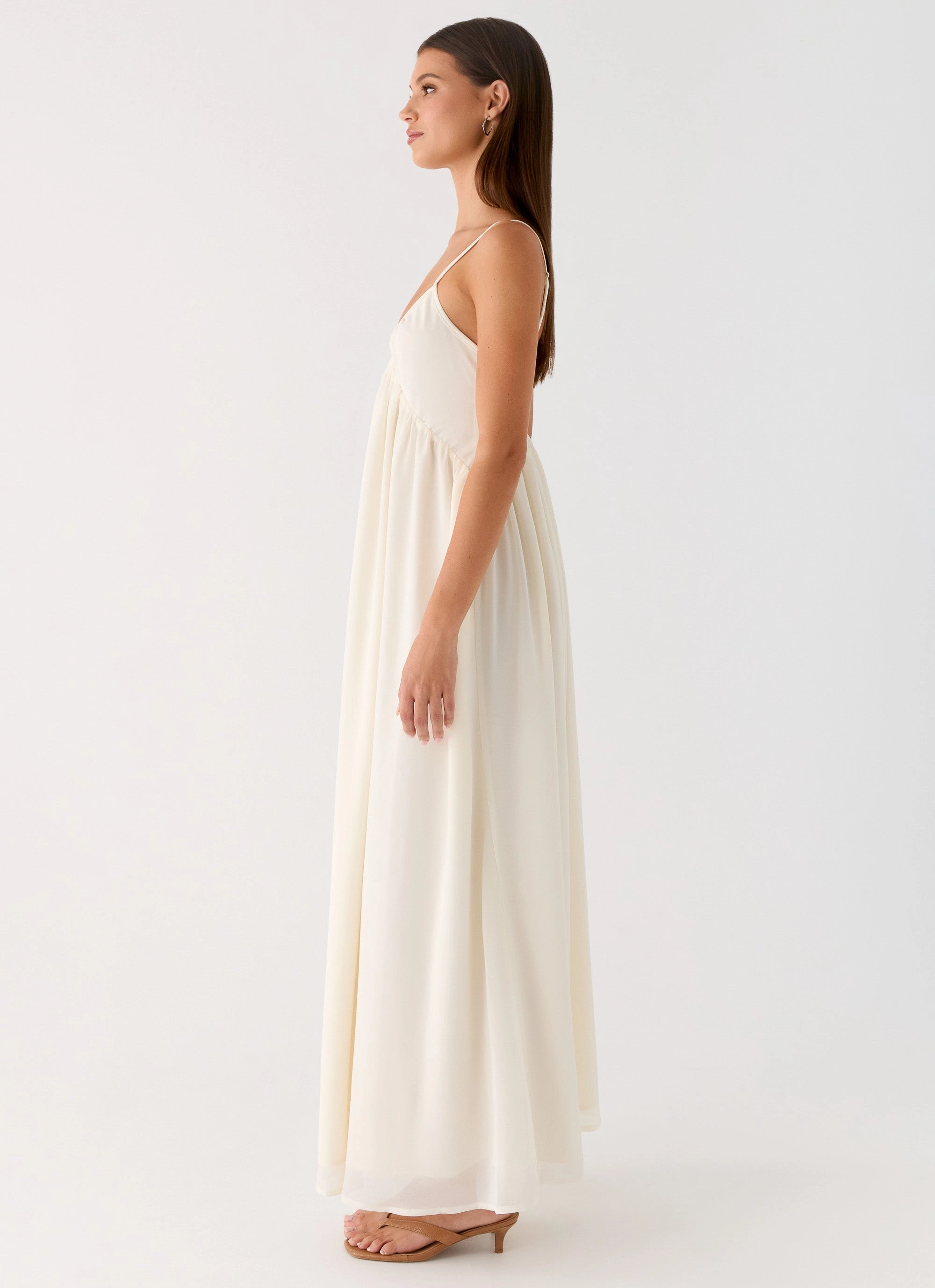 Whisperlight Chiffon Scooped Neck Maxi Dress - White Effortless Wear Simplistic Mood