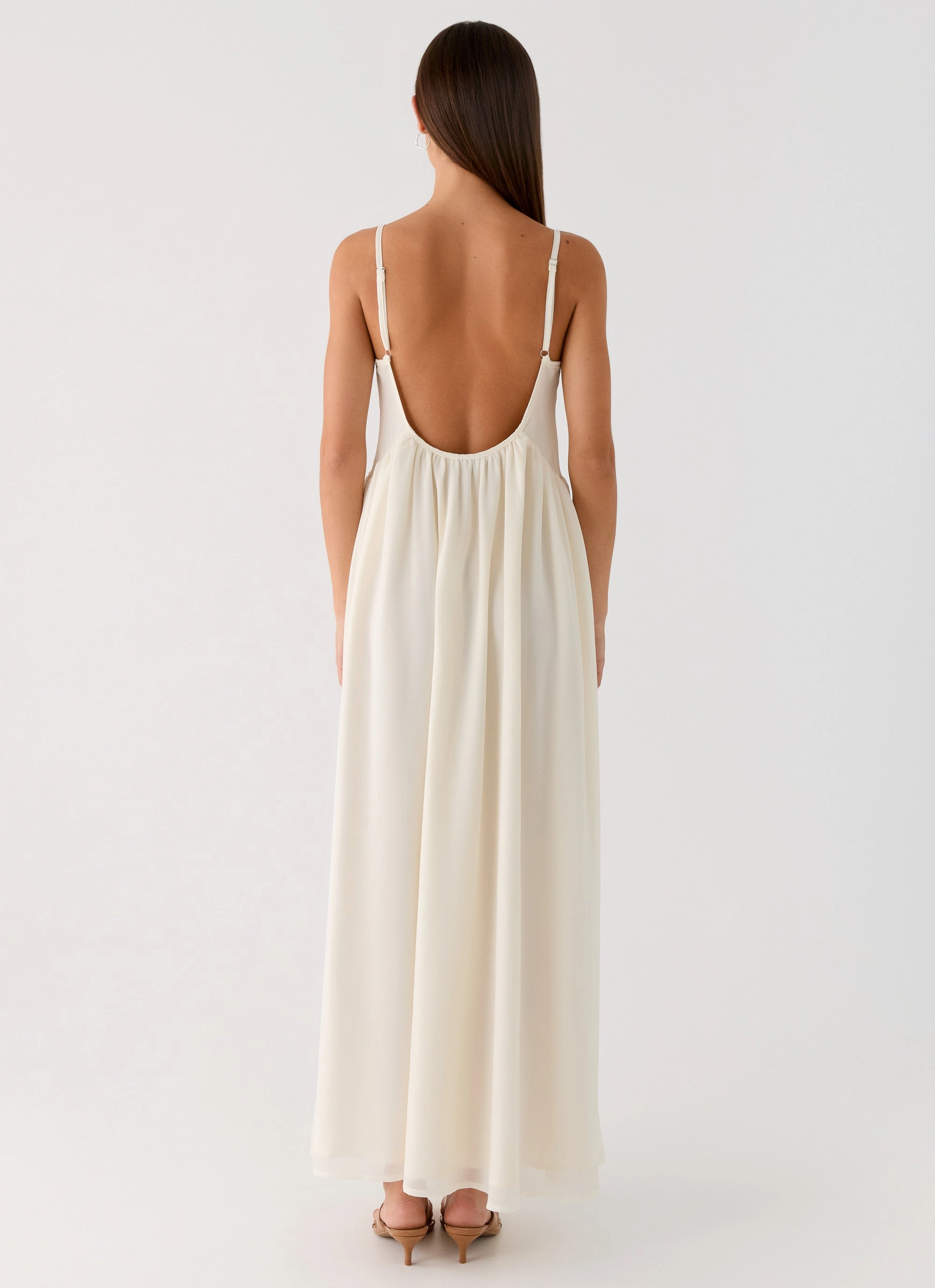 Whisperlight Chiffon Scooped Neck Maxi Dress - White Evening Classic