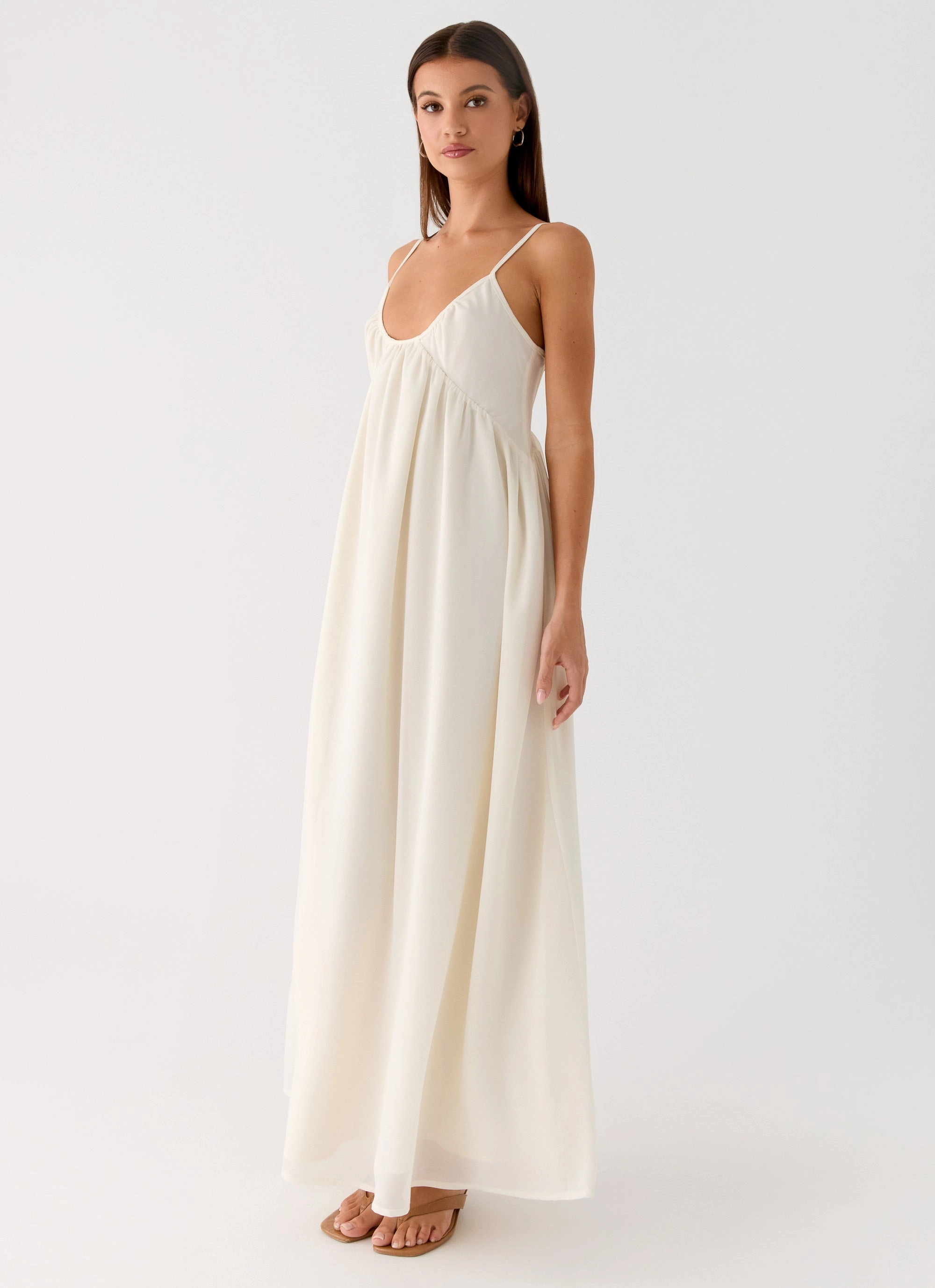 Whisperlight Chiffon Scooped Neck Maxi Dress - White Walk Mood urban vibe