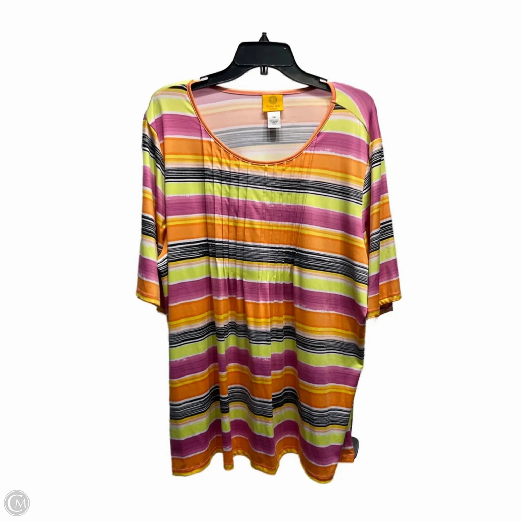 Top Short Sleeve By Ruby Rd In Pink & Yellow, Size: 2x Lightweight Feel