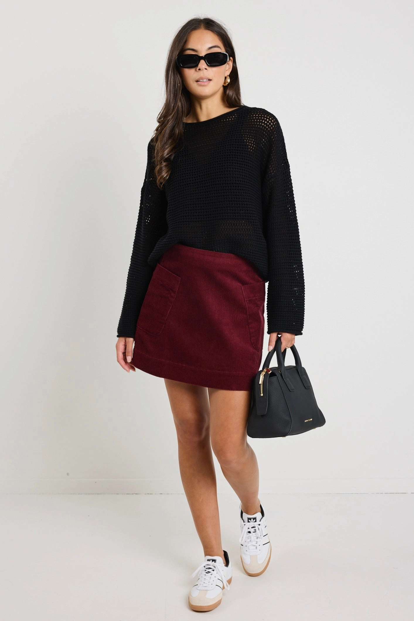 Mini length Non see through Valid Burgundy Plum Cord Mini Skirt