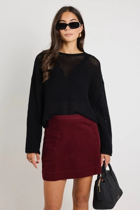 Valid Burgundy Plum Cord Mini Skirt Essential Style Layered Hem