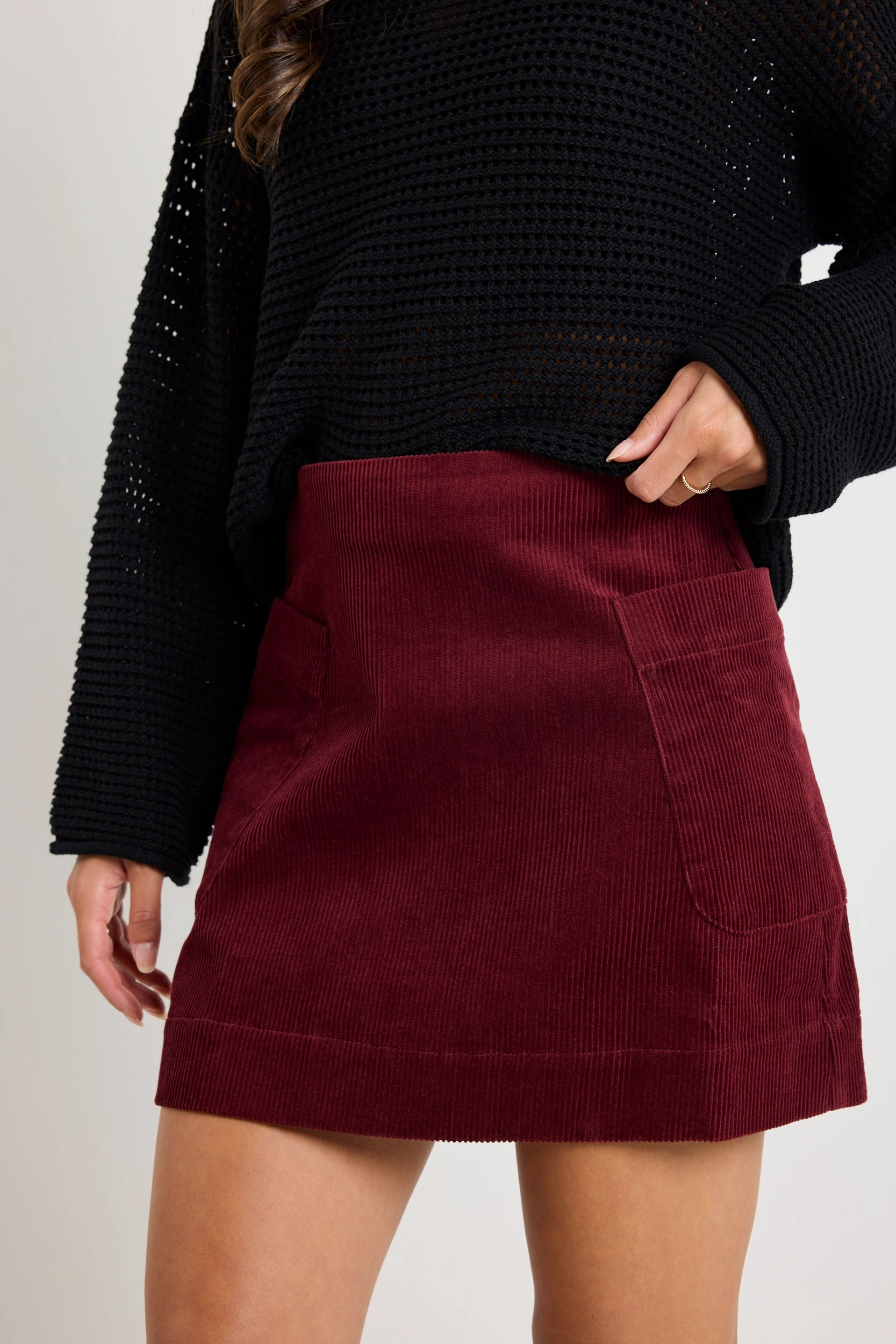 Earth Tones Heritage Craft Valid Burgundy Plum Cord Mini Skirt