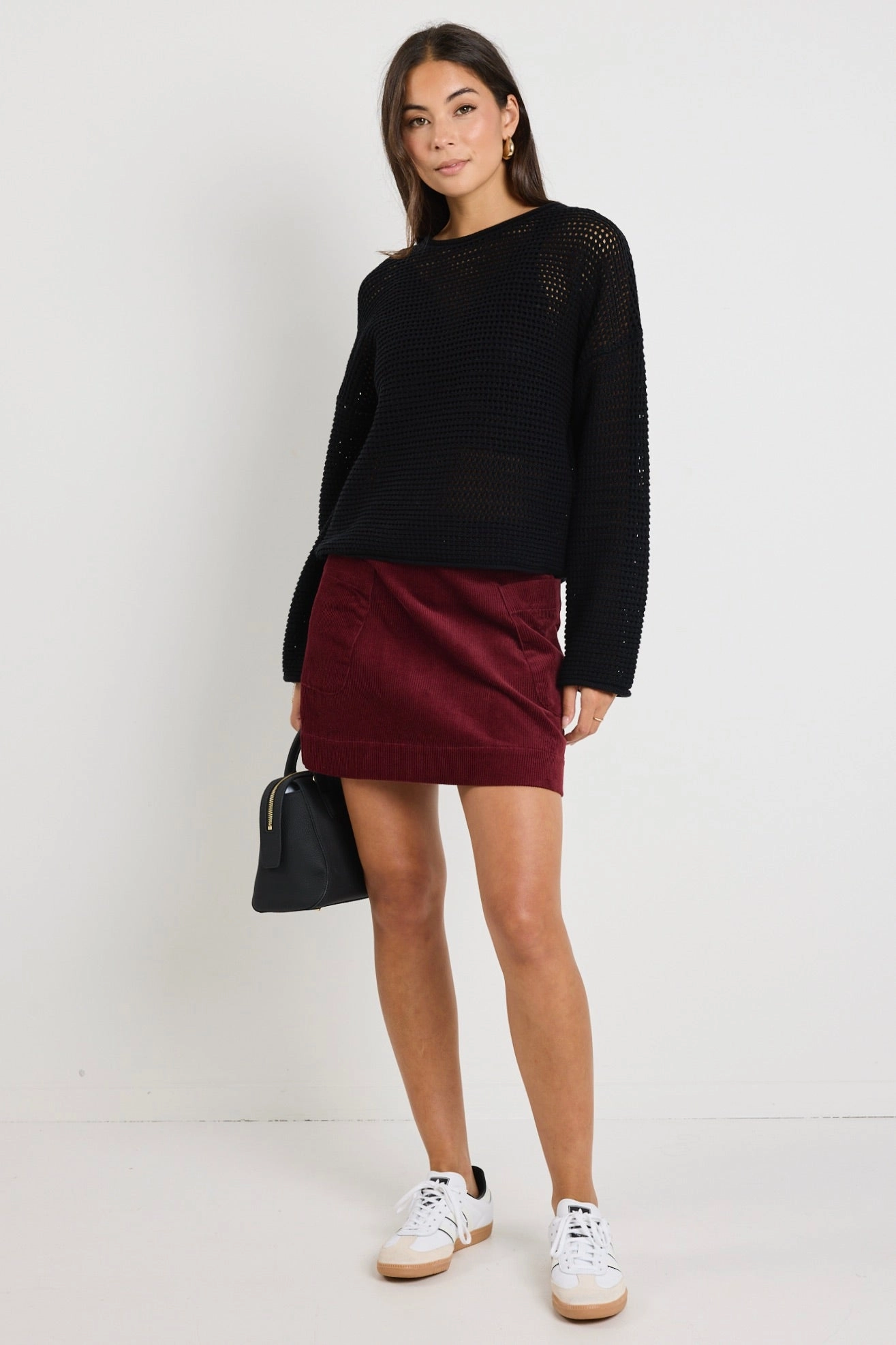 Valid Burgundy Plum Cord Mini Skirt Cozy Vibe Full Circle