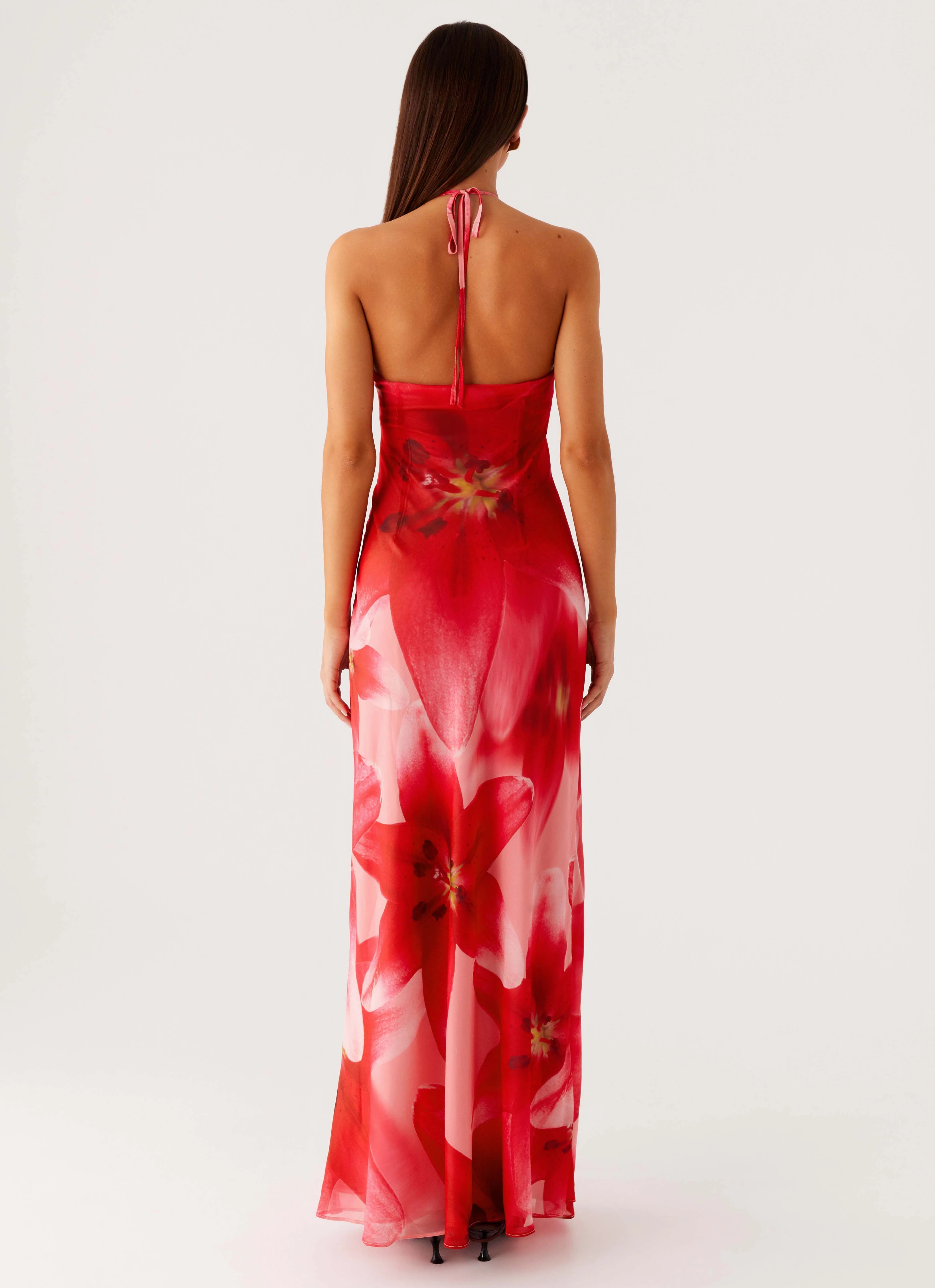 Resort Vibes Vatiana Chiffon Maxi Dress - Peach Watermelon Flower